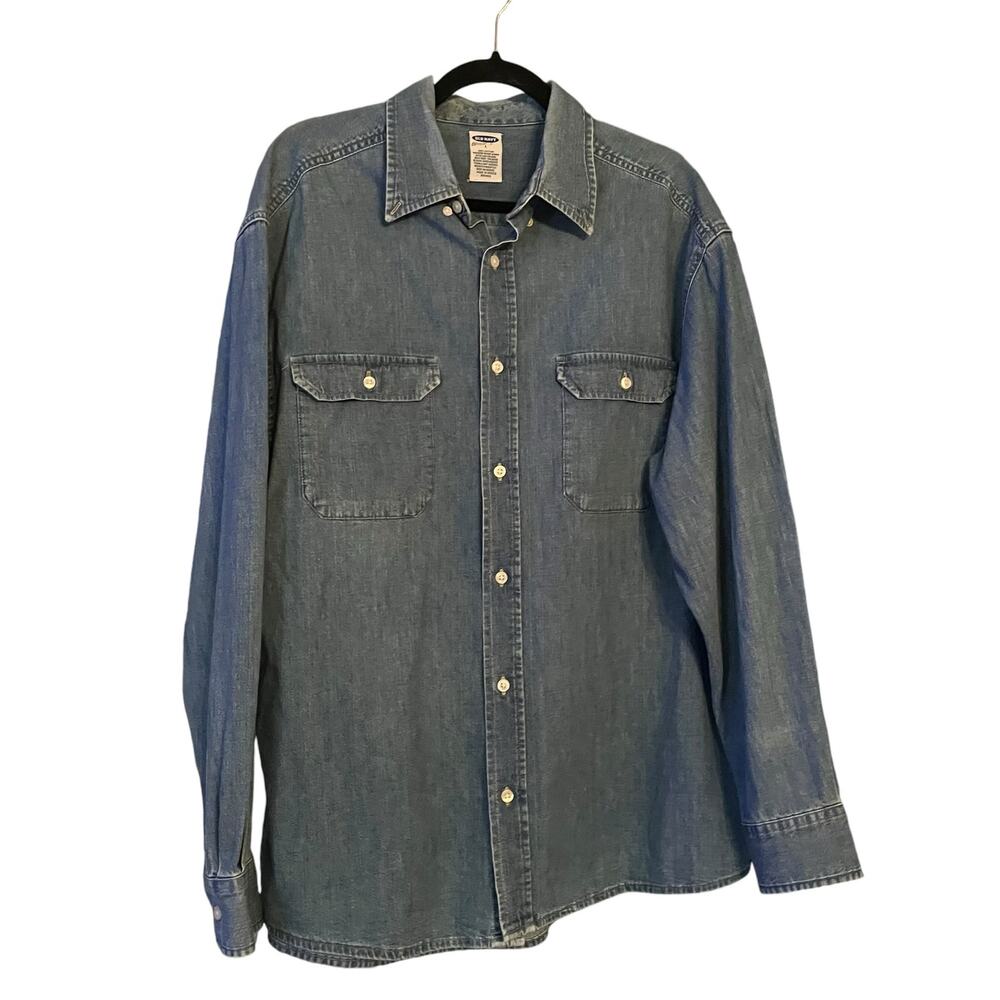 Old Navy Denim Button Down Shirt Long Sleeve Womans L Chest Pockets Casual